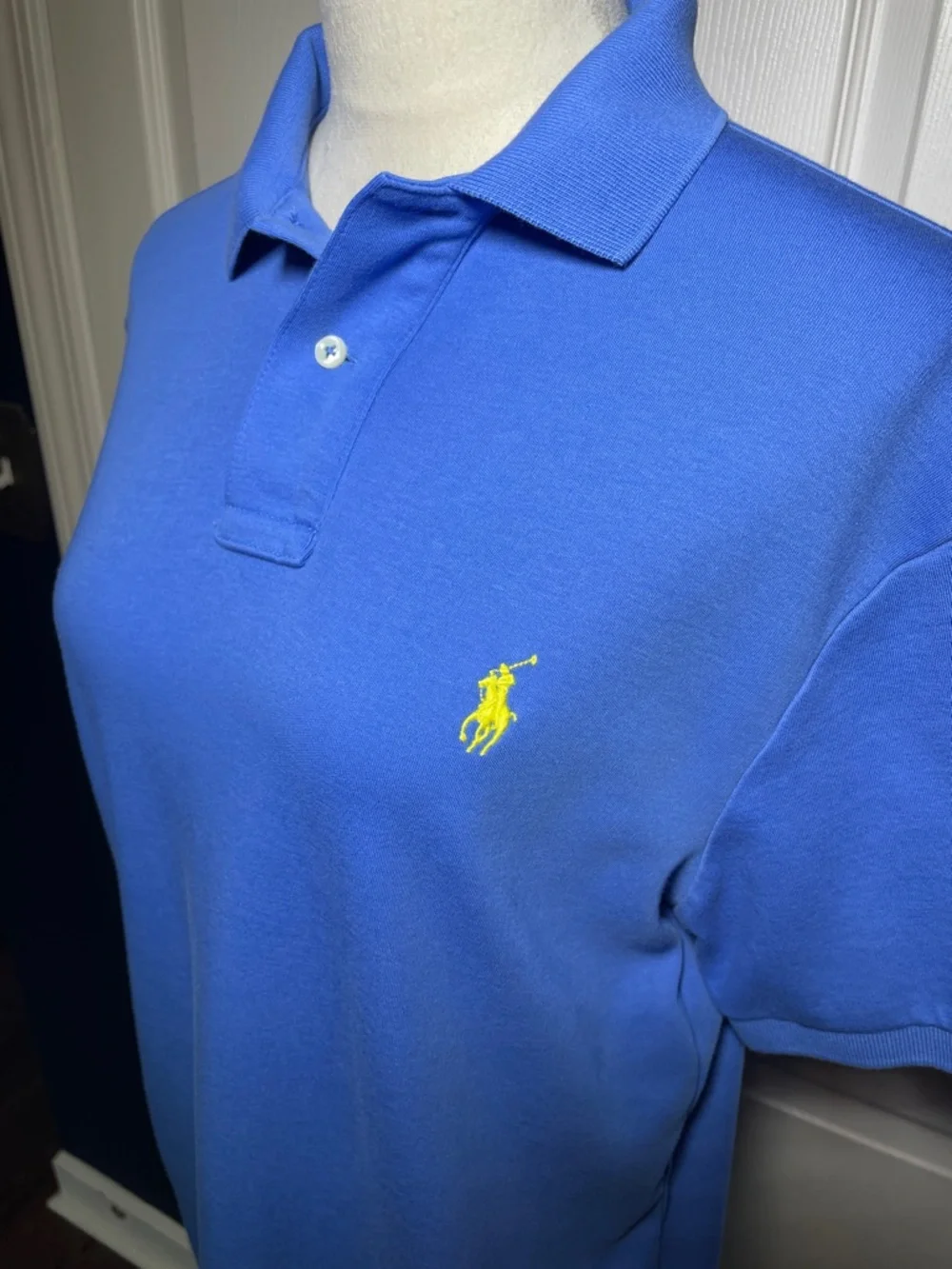Polo Ralph Lauren Blue Short Sleeve Polo Yellow Polo Player Logo Size Medium‎